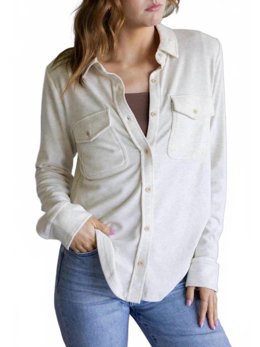 Thread & Supply Heather Oatmeal Button-Front Utility Shirt